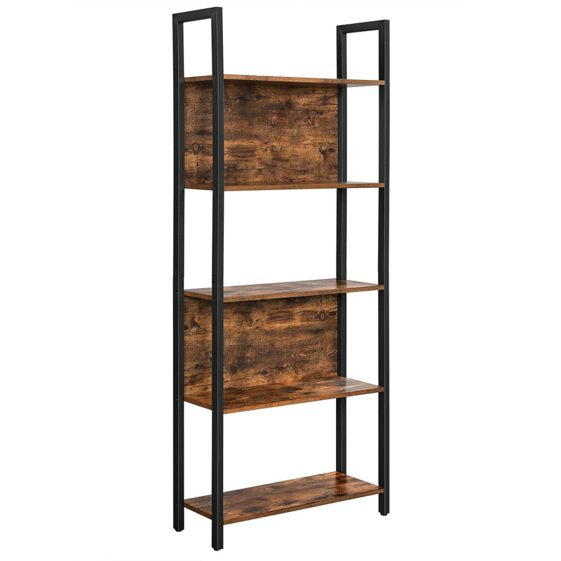 Geter 165cm H x 62cm W Steel Standard Bookcase, Rustic Brown/Black
