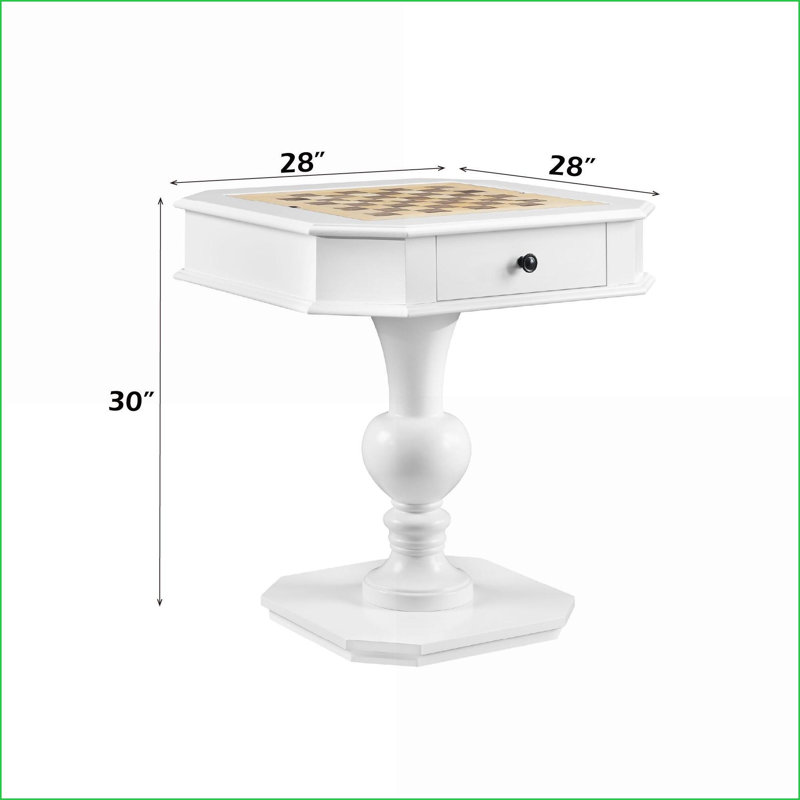 Table de jeu avec échecs réversible / damier / plateau de backgammon, 2 tiroirs, bois et amp; Panneau de fibres à densité moyenne | Blanc | Bois synthétique