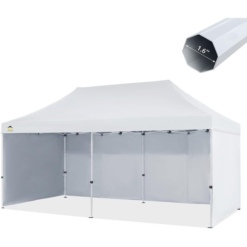 Commercial 20 Ft. W x 10 Ft. D Heavy Duty Pop Up Canopy Tent with 4 Sidewalls White, White