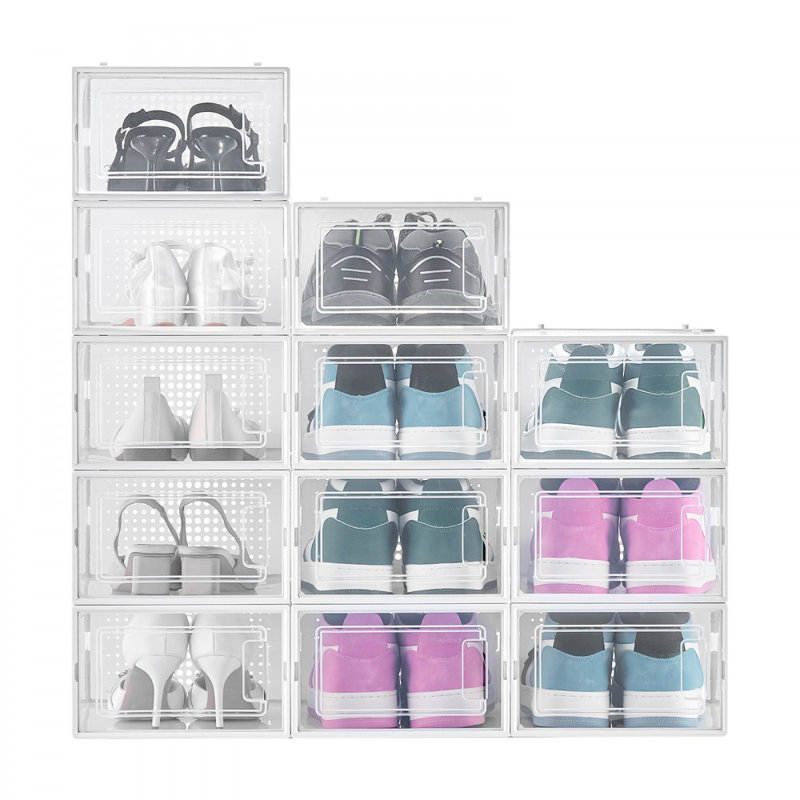 Shoe Storage Boxes Stackable Shoe Storage Organizers US Size 11, Clear/White