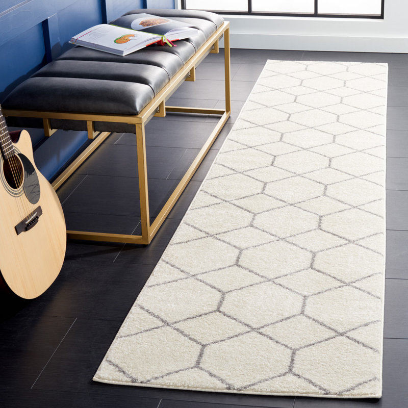 Tapis ivoire / gris Kasturi 608, Tapis de couloir 2 pi 2 po x 9 pi
