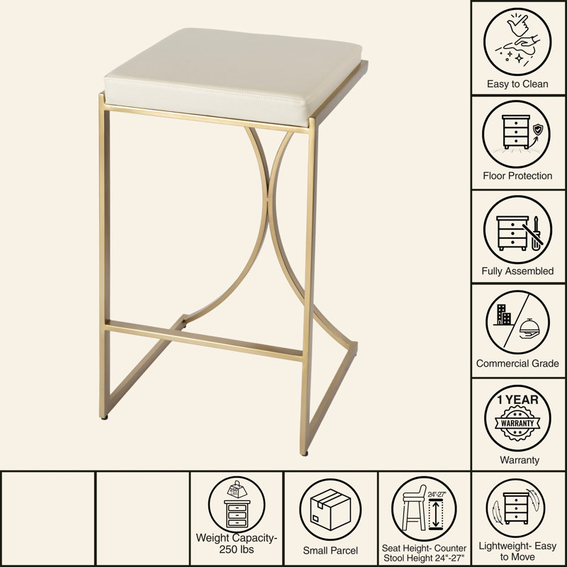 Natalya 24" Bar Stool, Gold, Cream, Counter Stool (24” Seat Height)