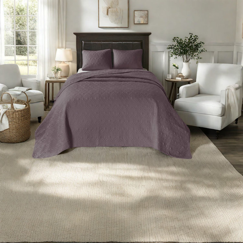 Ensembles de literie en coton confortables, courtepointe réversible mauve pour toutes les saisons