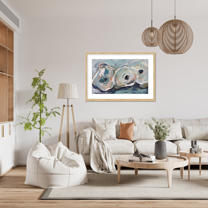 Coastal Retreat Pearlescent Elegance: Oyster Abstract, 16" H x 24" W x 1.125" D, Framed Matted Print, Beige