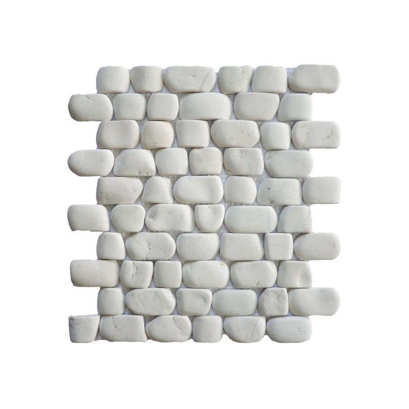 Florida 12" x 12" Natural Stone Linear Pebble Mosaic Wall Tile, Strip White