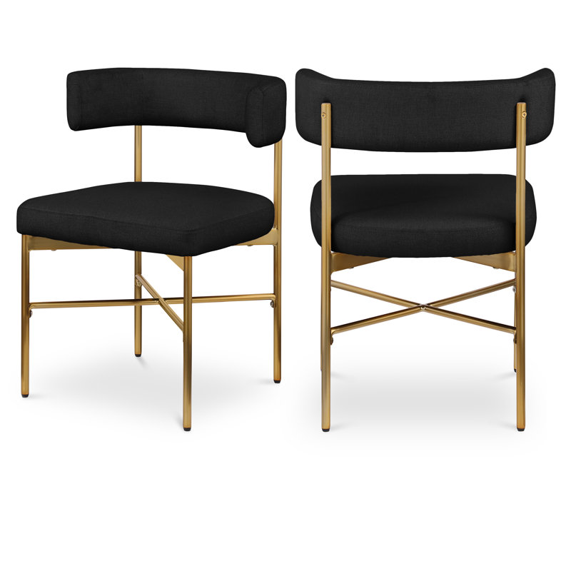 Chaise en tissu texturé Klaidi, Tissu texturé en lin noir, Or brossé