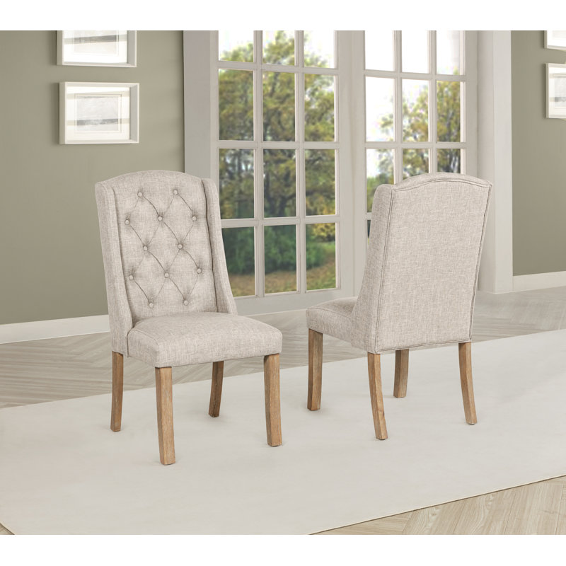 Chaises de salle à manger à oreilles avec dossier capitonné, Beige