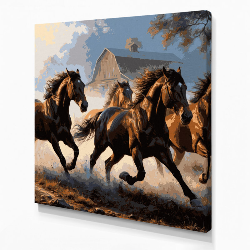 «Farm Farm Horses», art mural sur toile brune, H 12 po x l 12 po