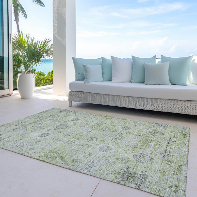 Andorra Green Washable Indoor-Outdoor Rug - , 8' x 10'