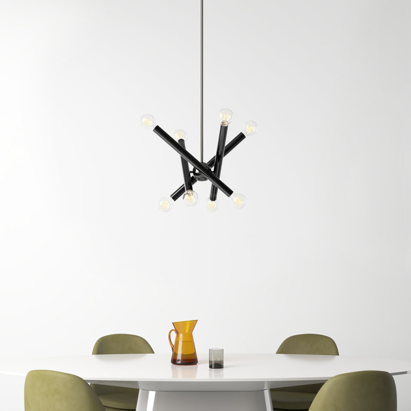 Ruven 8 - Light Modern Linear Chandelier, Black Chrome