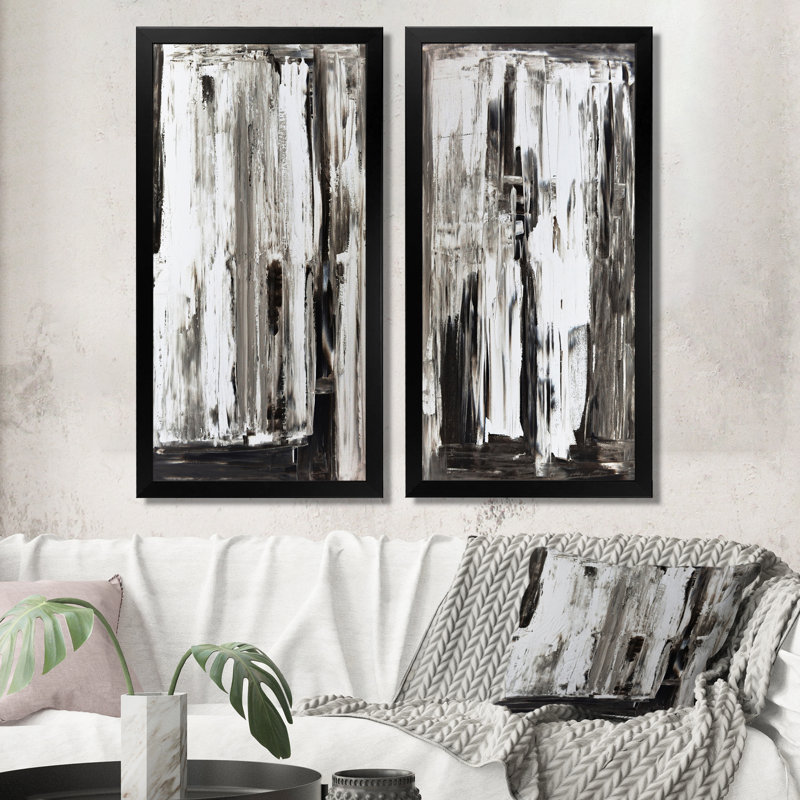 «Brown and Beige Modern Art», ensemble de 2 peintures sur toiles, H 40 po x l 40 po x P 1 po, Cadre photo noir