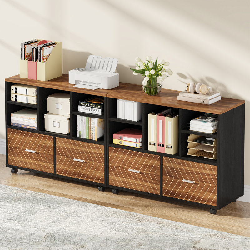 Classeur latéral en bois 2 tiroirs, classeur latéral mobile pour dossiers suspendus format lettre (ensemble de 2)
