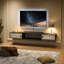 Meuble télé flottant de 55 po avec prises de courant, console multimédia murale avec portes, centre de divertissement moderne pour le salon et la chambre à coucher, grège et noir