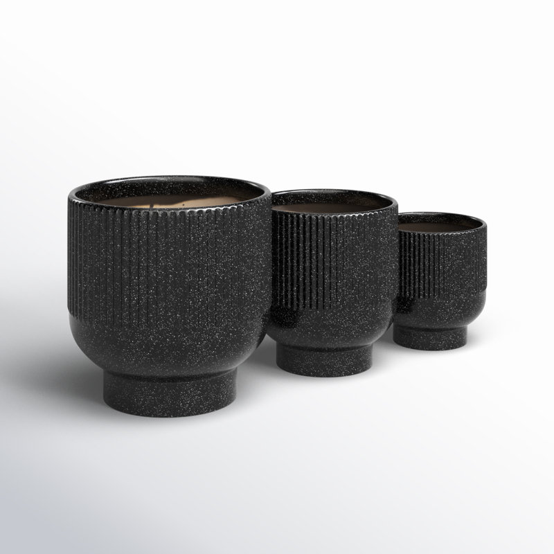 Ensemble de pots à fleurs en céramique 3 pièces Aisa, Noir, H 9,4 po x l 8,55 po x P 8,6 po
