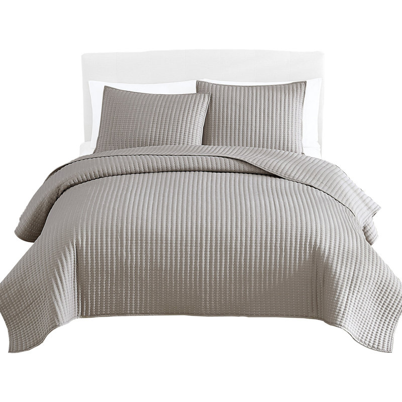 Tan Beige Microfiber 3 Piece Quilt Set, King Quilt + 2 King Shams
