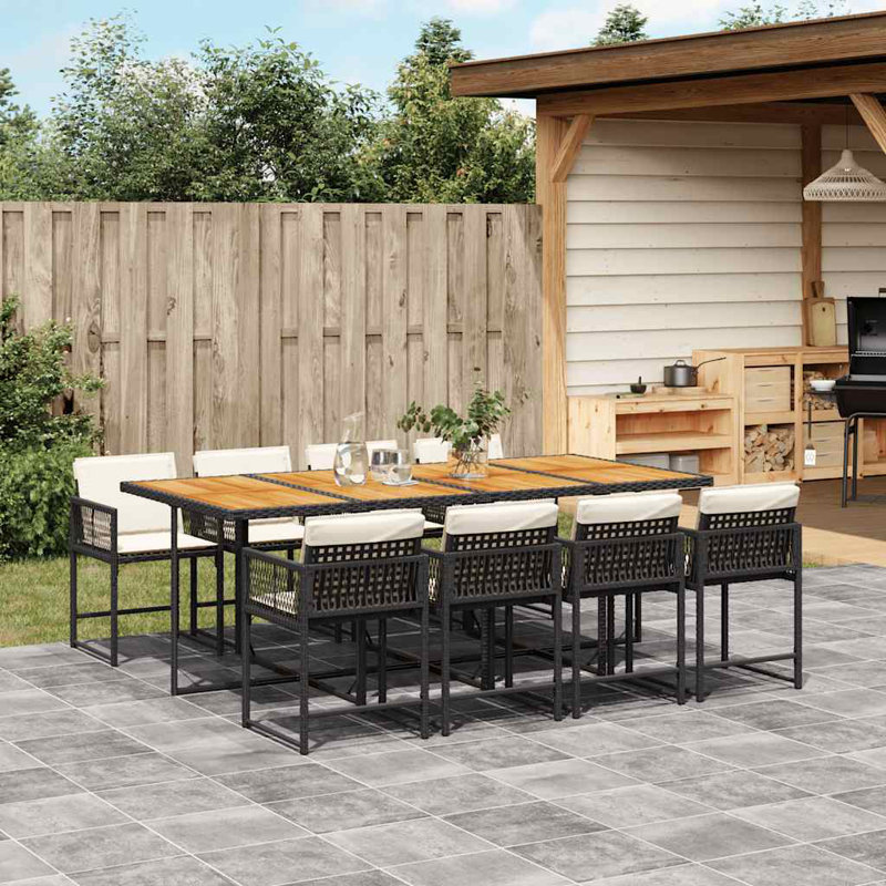  Ensemble de salle à manger de jardin noir et brun avec coussins blanc crème, H 28,7 po x l 86,6 po x P 41,7 po, 8