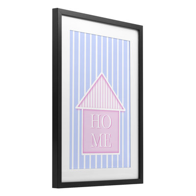 Reproduction encadrée sous verre Home Lettrage Over Stripes, design par Pooja Dave