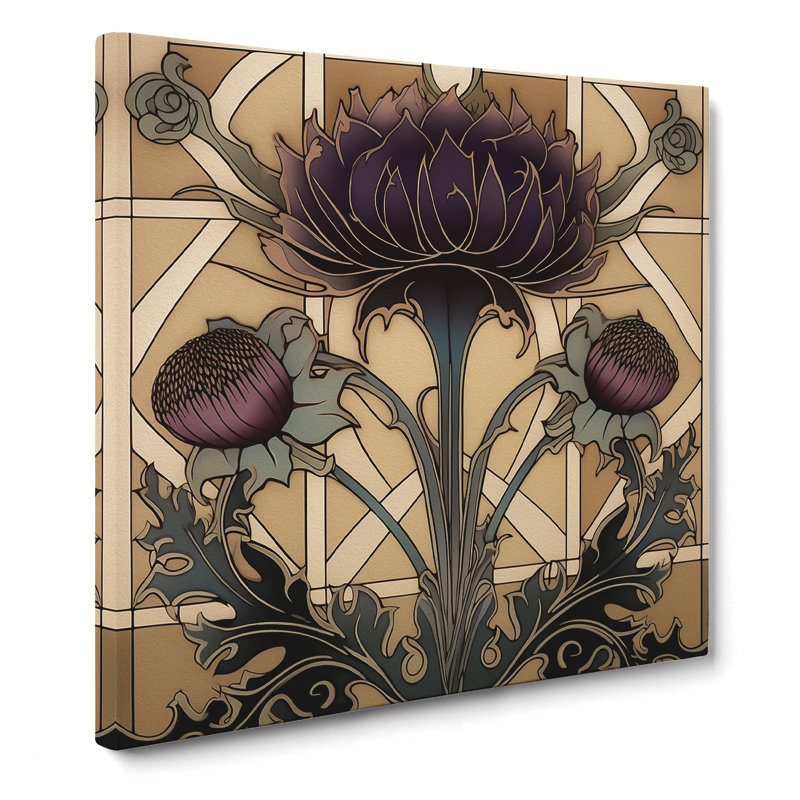 Thistle Art Deco - Wrapped Canvas, 50cm H x 50cm W x 3cm D