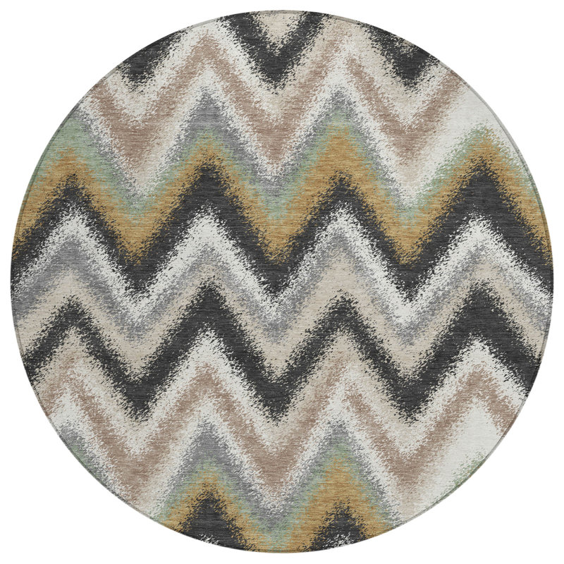 Machine Washable Indoor/Outdoor Chantille ACN2596 Geometric Rug, Charcoal, 8' Round