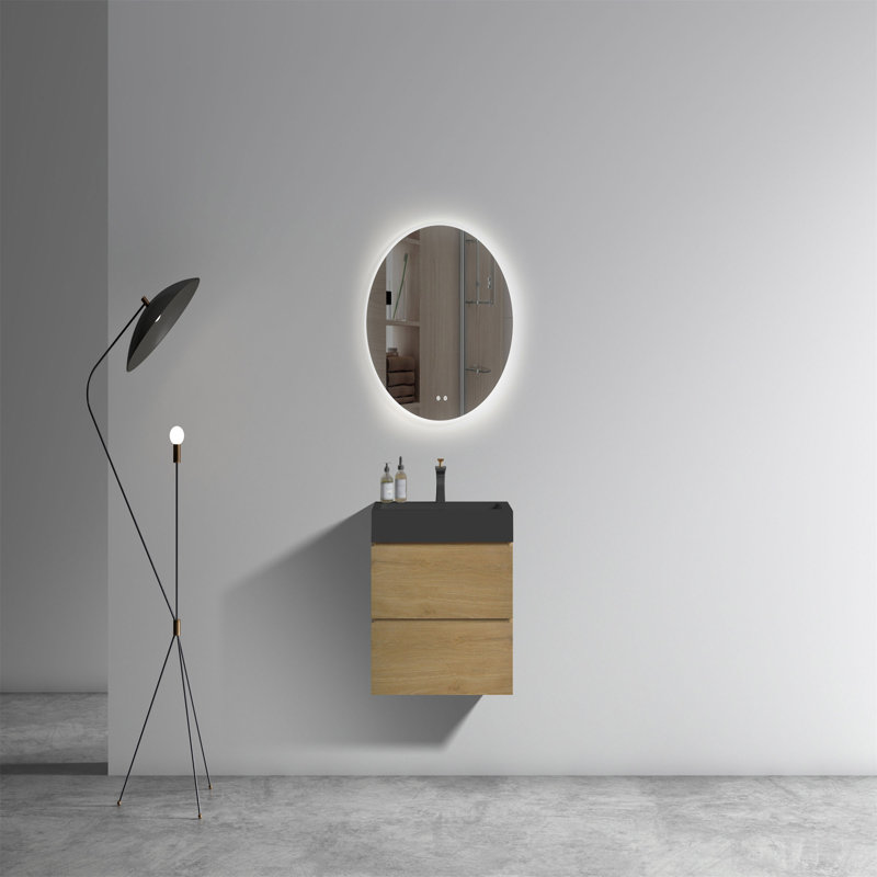 Meuble-lavabo mural 24 po avec lavabo, Chêne clair