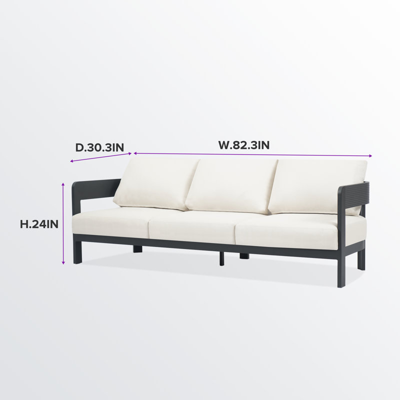 Canapé d'extérieur 82,3 po en aluminium thermolaqué avec coussins de siège de 5 po, Cream