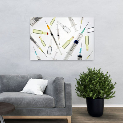 Seringues et flacons, art abstrait de paysage contemporain