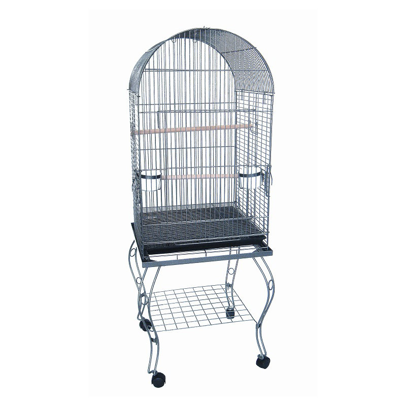 Cage à oiseaux avec support en dôme perroquet top Minnie, Argent antique