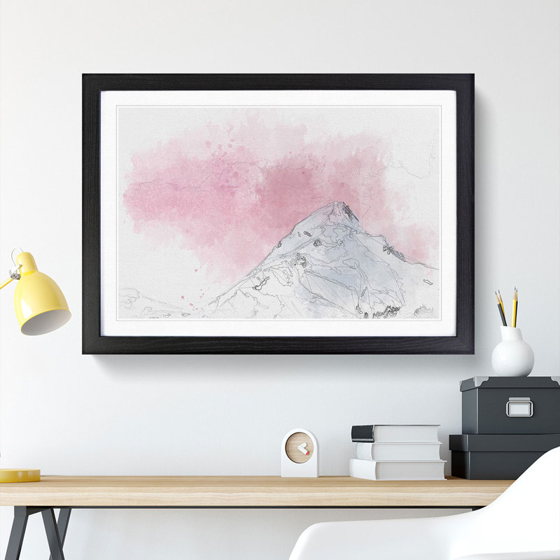 Snowy Mountain - Framed Print, 24cm H x 33cm W x 2cm D, Black Framed
