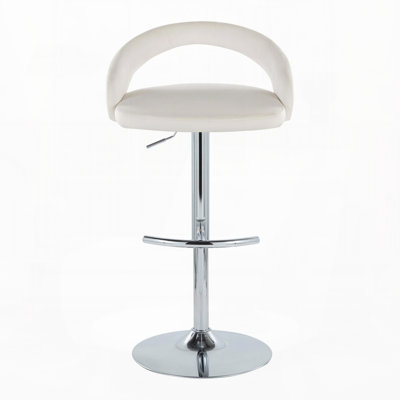 Tabouret de bar réglable en métal chromé et tissu velours blanc avec repose-pieds arrondi en T, ensemble de 3
