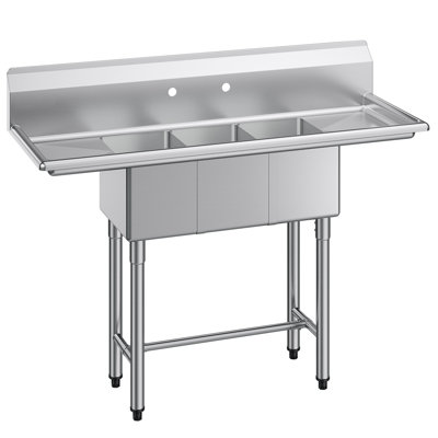 Évier à 3 compartiments, acier inoxydable 304 de calibre 18, cuve de 10 po x 14 po x 10 po, évier de cuisine et utilitaire à 3 compartiments avec 2 égouttoirs et dosseret pour le restaurant, le camion de nourriture et la maison