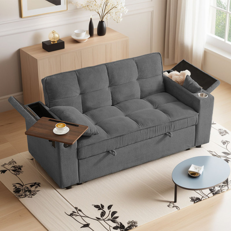 65"W Convertible 3 in 1 Sofa Bed, Pull Out Couch Loveseat Sleeper with Side Table&USB&Type-C Ports&Storage Armrests