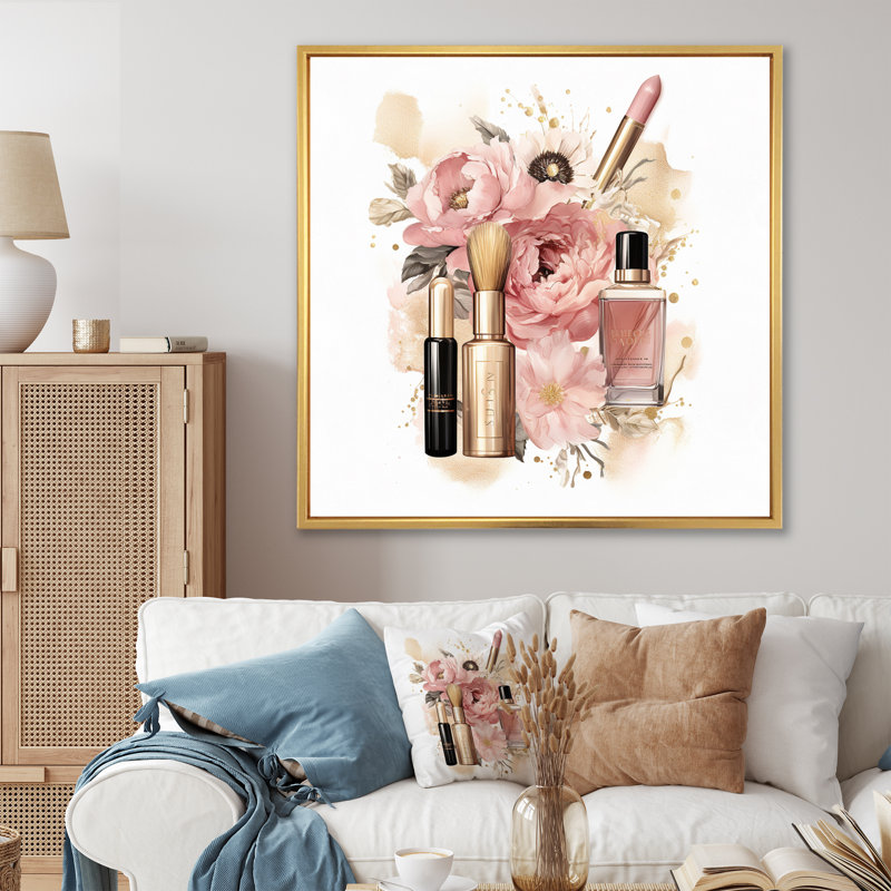 " Boho Chic Cosmetics Elegant Make-Up I ", Gold Floater Frame, 16" H x 16" W x 1" D