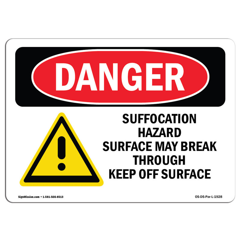 Enseigne en aluminium Suffocation Hazard 12 x 18, H 12 po x l 18 po x P 0,1 po