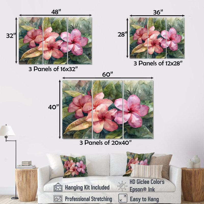 Greilickville - ensemble d'art mural Plumeria, Toile tendue, H 32 po x l 48 po x P 1 po