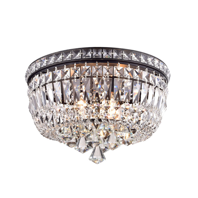 Plafonnier encastré noir antique et cristal à 4 lumières 15 po Vandorn
