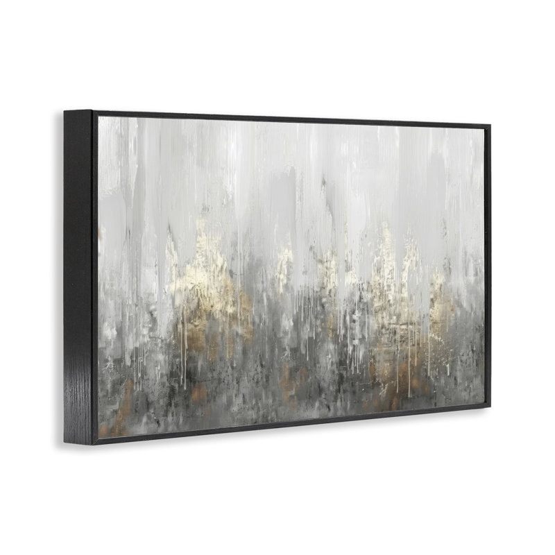Grey Silver Abstract Drip Giclee Art by LSR Design Studio, 16" H x 24" W, Midnight Black Framed Giclee