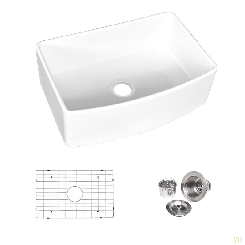 Évier de cuisine à simple cuve en argile réfractaire à tablier frontal L 33 po x l 20 po Fireclay