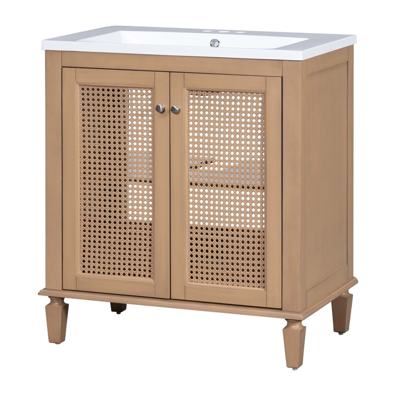 Meuble-lavabo de salle de bain avec lavabo en résine et tiroir caché