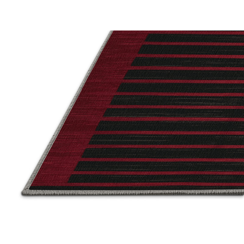 Tapis brun à rayures horizontales lavable à la machine, Rond 7 pi
