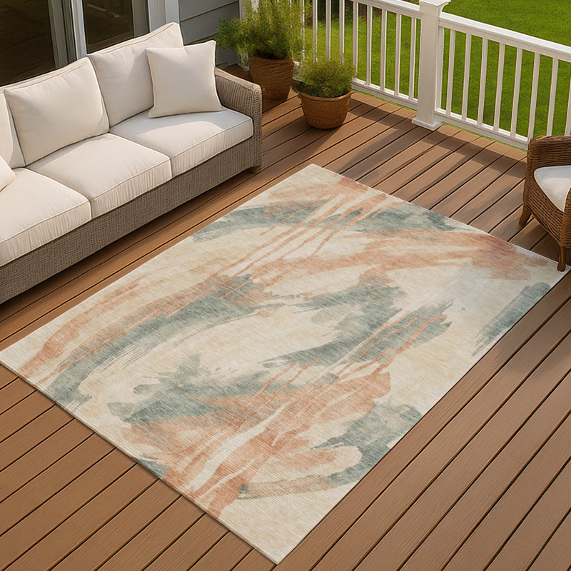 Tapis abstrait lavable à la machine intérieur / extérieur ACN3036, Sauge, 10 pi x 14 pi