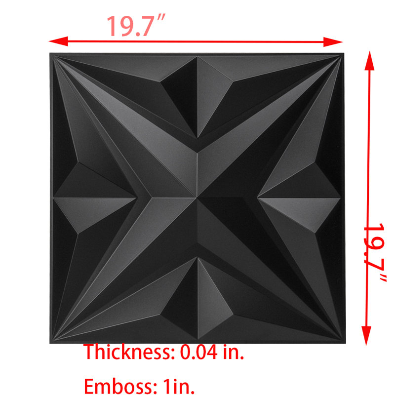 Panneau mural 3D 19,7 po x 19,7 po, panneau mural en PVC pour la maison et le bureau (paquet de 12), Noir