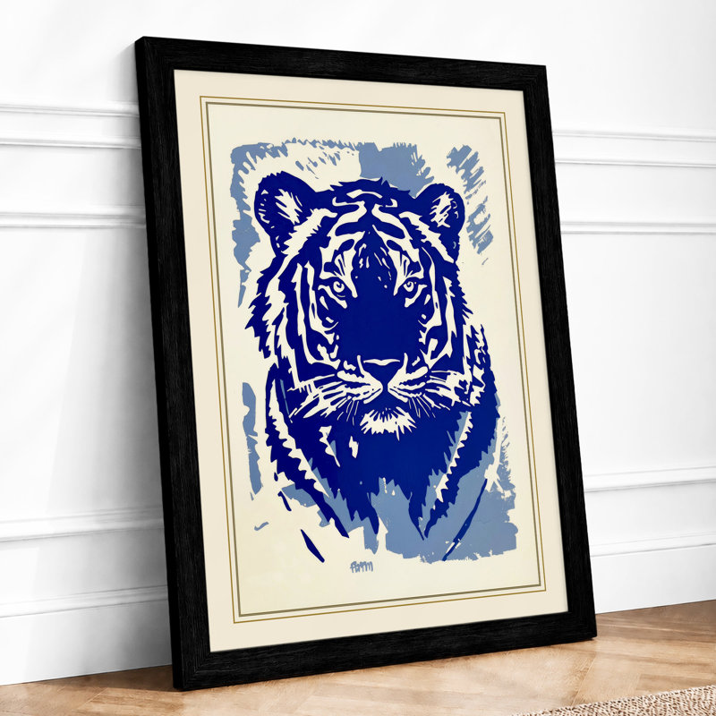 Striking Tiger Head Modern - Framed Print, A2 - 59.4 x 42.0 cm, Black