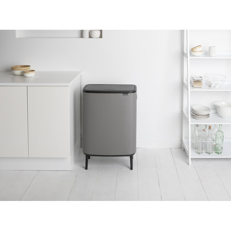 Brabantia Bo Hi 30 Litre + 30 Litre Touch Bin with Two Inner Buckets, Mineral Concrete Grey