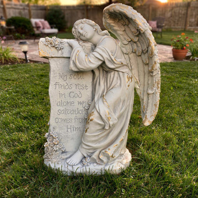 34in. Tall Mourning Angel Statue with Pedestal