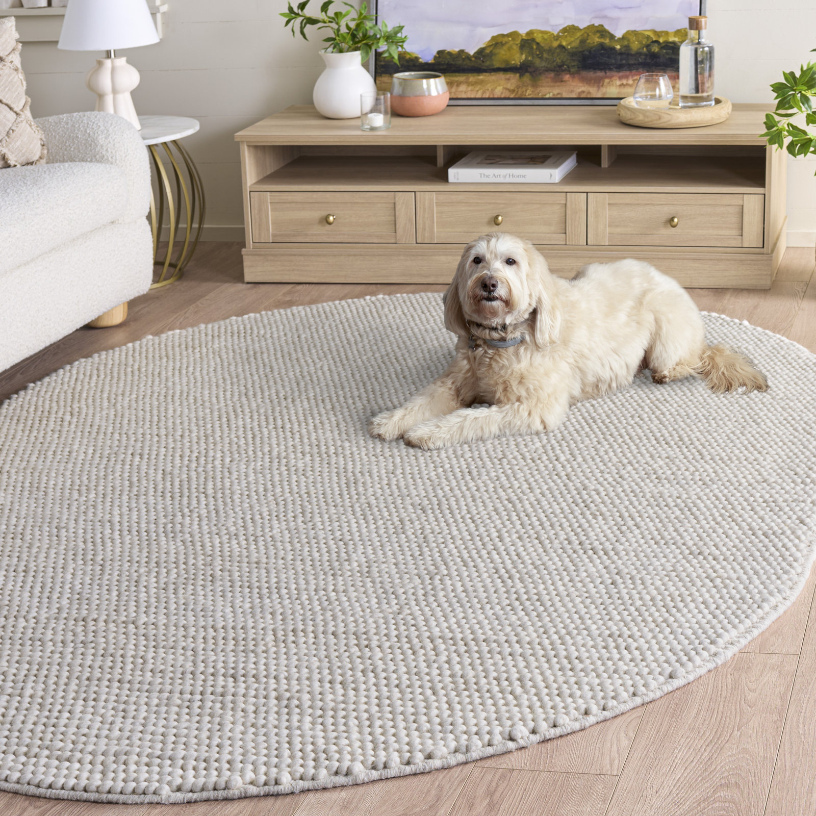 Elle Ivory Hand-Woven Wool Rug, Oval 6' x 8'
