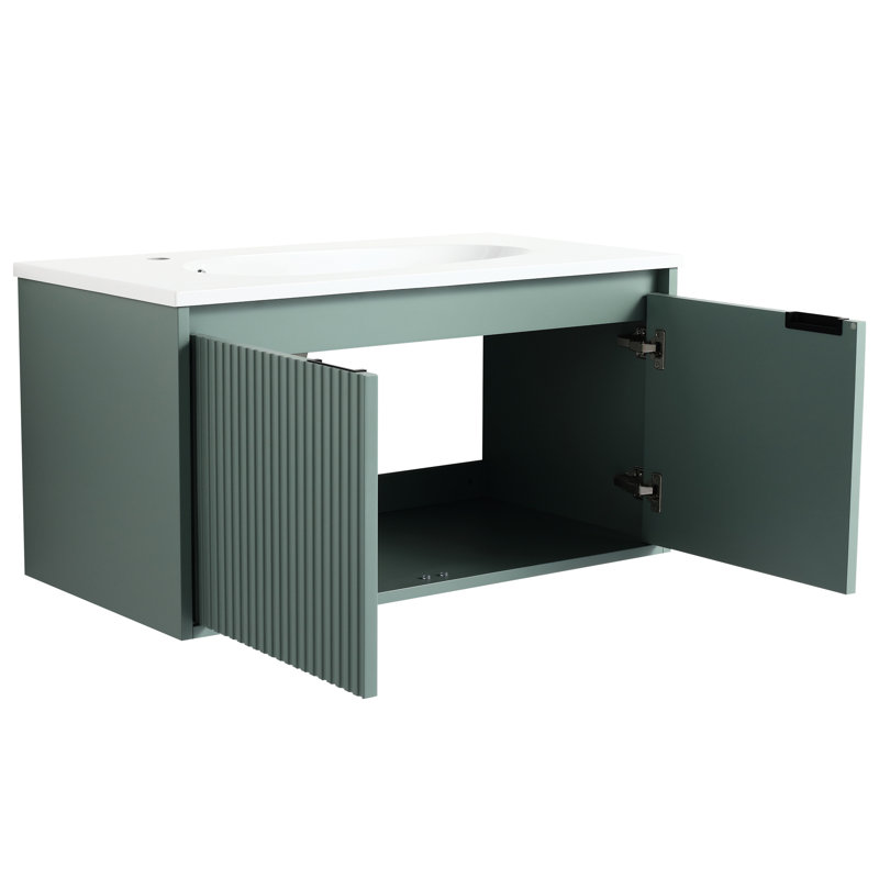 Meuble-lavabo mural 36 po avec lavabo en forme de goutte, armoire à 2 portes pour un rangement généreux