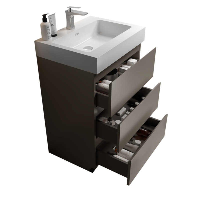 Grand meuble-lavabo moderne pour salle de bain, Blanc, Gris