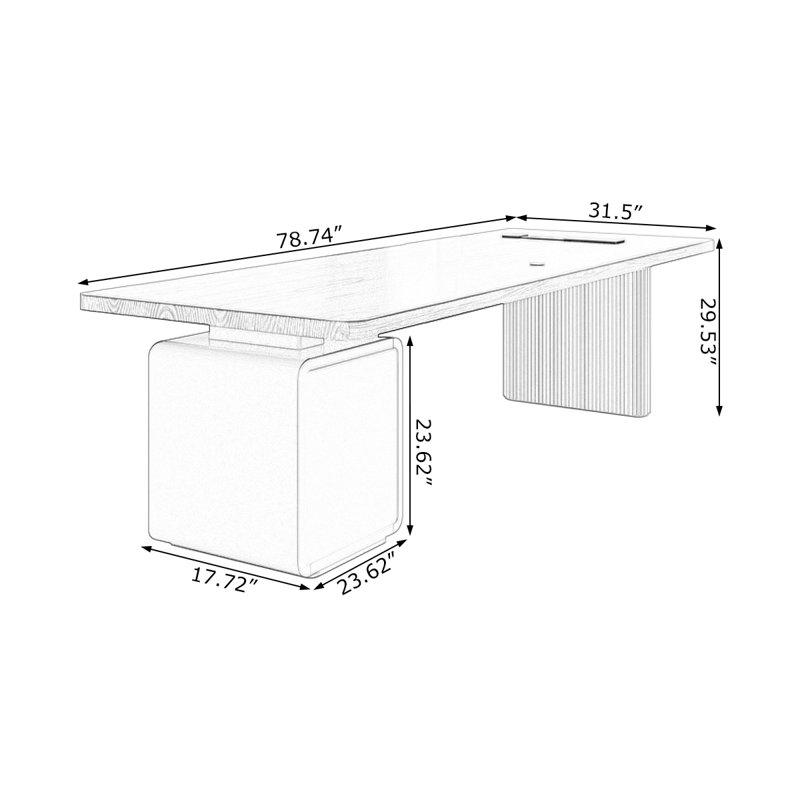 Bureau rectangulaire en bois massif brun noisette + blanc, Retour à droite, H 29,53 po x l 78,74 po x P 31,5 po