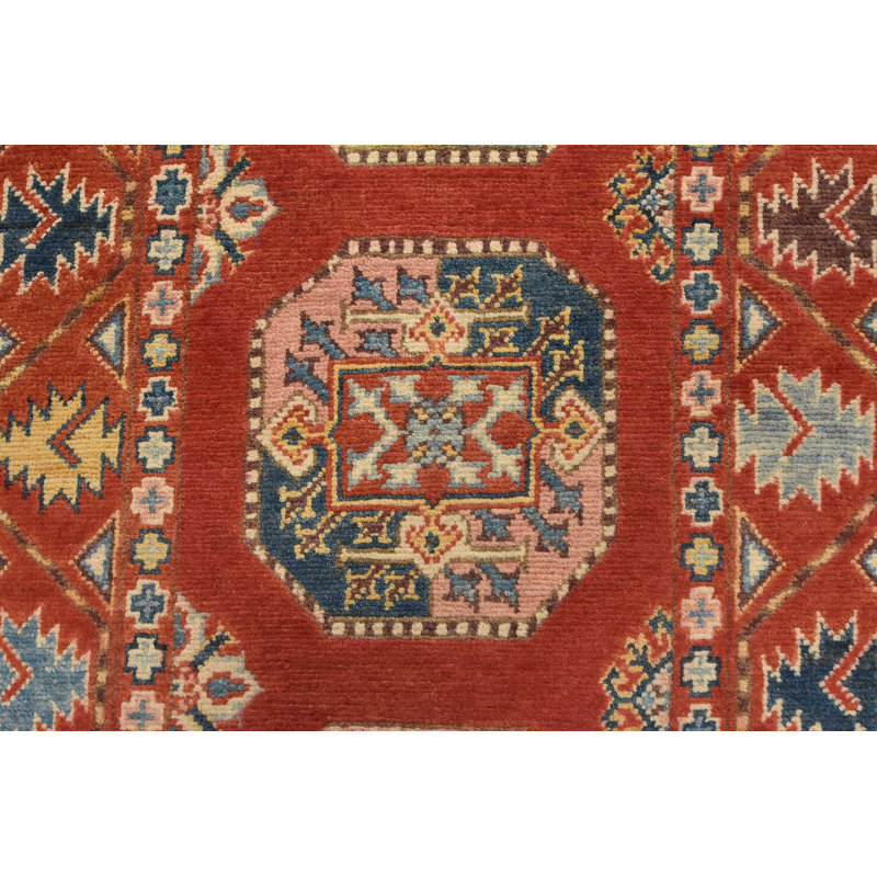 Tapis oriental rouge en laine noué à la main 2 pi 6 po x 9 pi Kazak