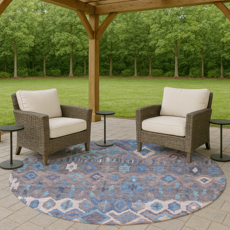 Machine Washable Indoor/Outdoor Matteson ACN2304 Casual Rug, Round 8'